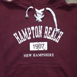 VTG Bay State Gear Pullover Hoodie Sweatshirt L Burgundy Hampton Beach
